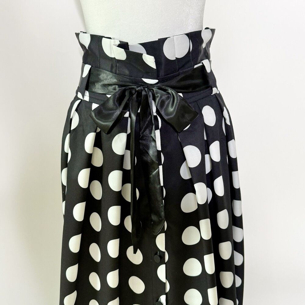 GRACIA  Full Length Maxi Skirt Women's Sz S Black w/White Polka Dots & Pockets